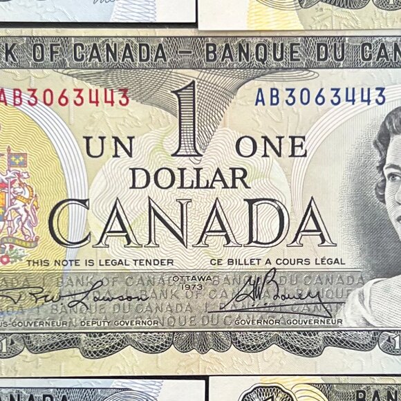Great Set of Sequential Serial Number Uncirculated Canada 5 x 1973 $1 bills! - Picture 8 of 16